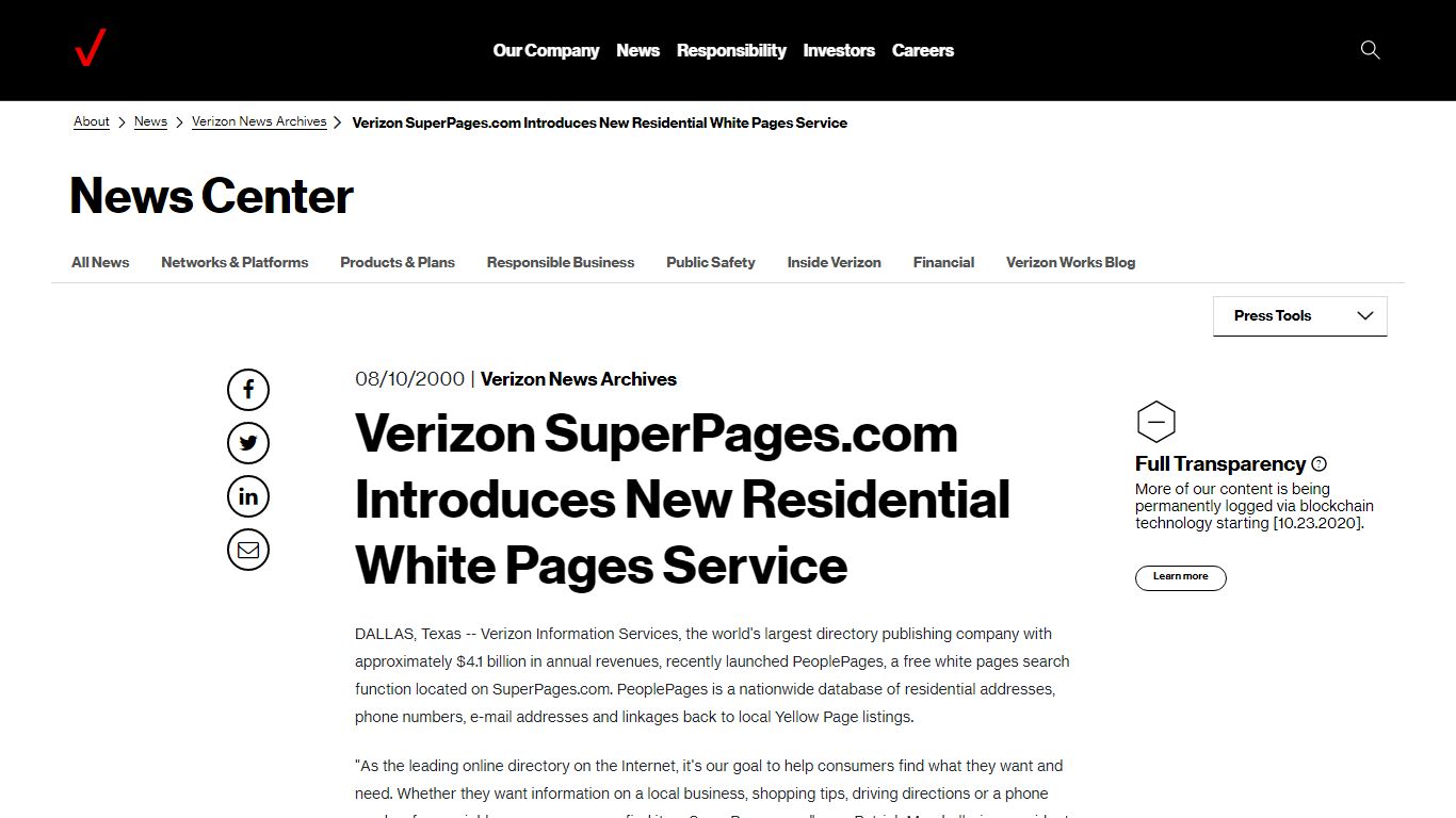 Verizon SuperPages.com Introduces New Residential White Pages Service